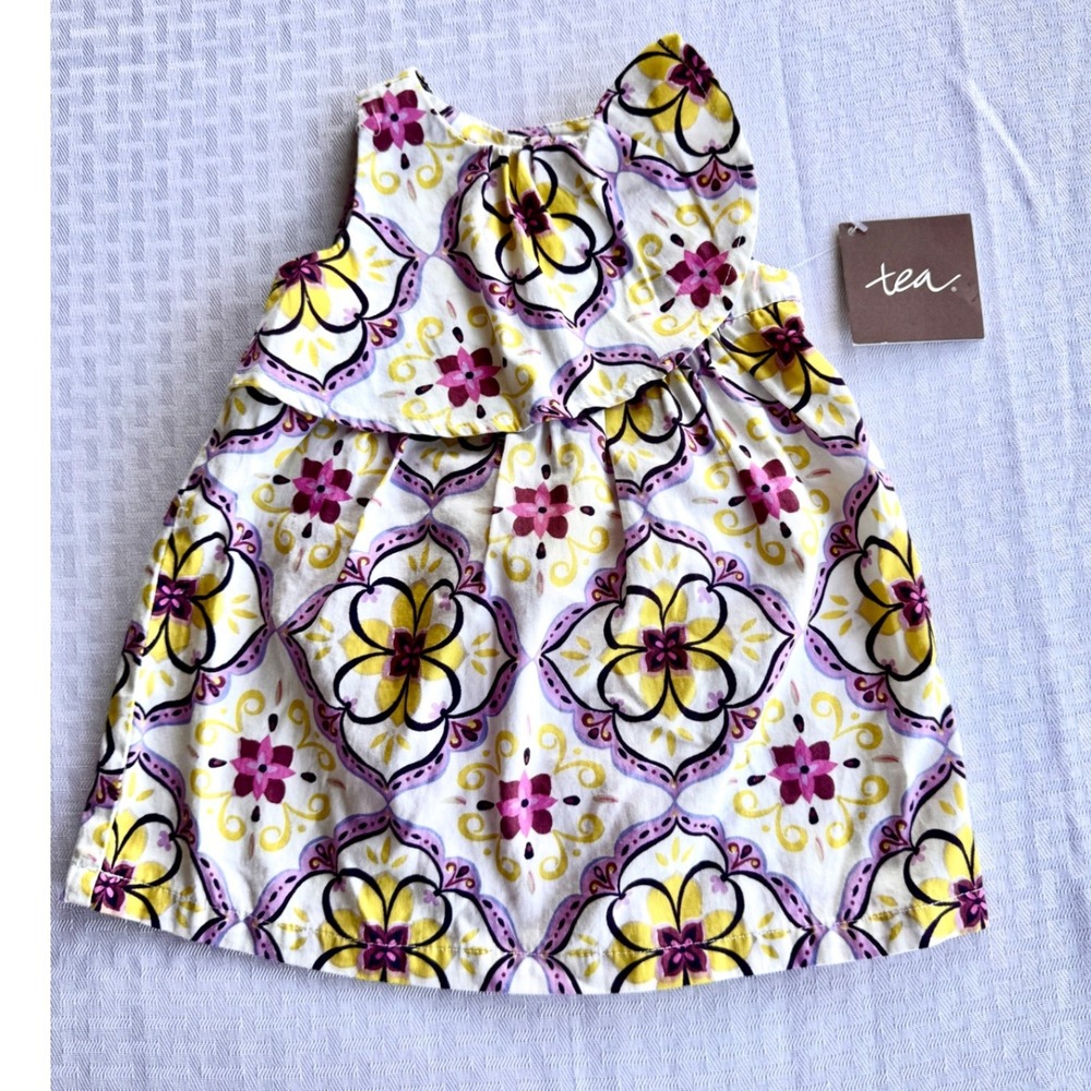 Tea Collection Art De Vivre Ruffle Dress 6-12M Floral Boho Cotton New With Tags
